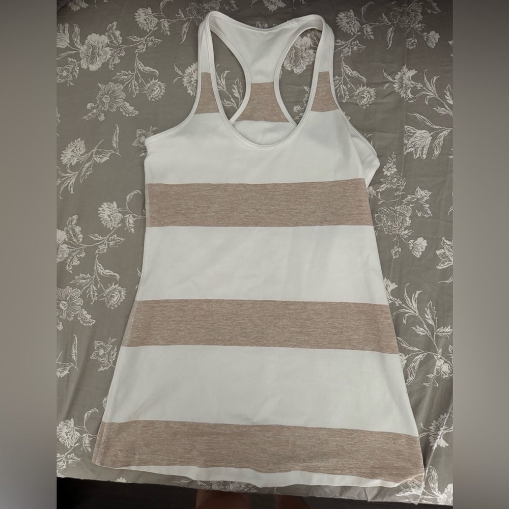 Lululemon Striped White and Tan Women's RacerbackTank Top